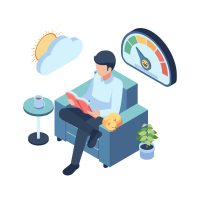 Isometric Man Relaxing and Reading Book for Stress Relief. Burnout Prevention and Self Care Concept
